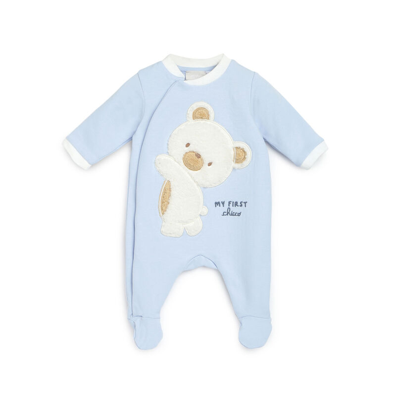 Boys Medium Light Blue Printed Front Opening Babysuit image number 0
